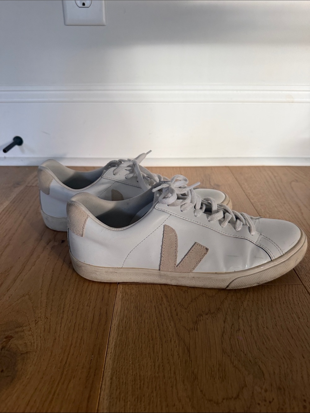 Veja White Leather Sneakers with Tan Accents